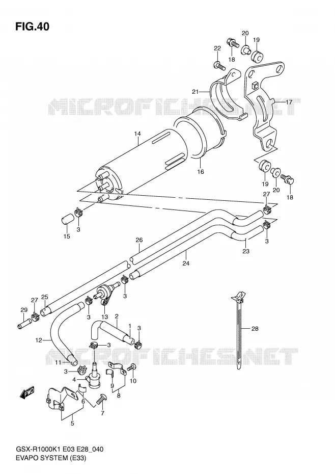 SYSTEME DE RECYCLAGE DES VAPEURS DE CARBURANT (E33) Suzuki MOTO 1000 GSX-R 2001  GSX-R1000K1(E3/E28)