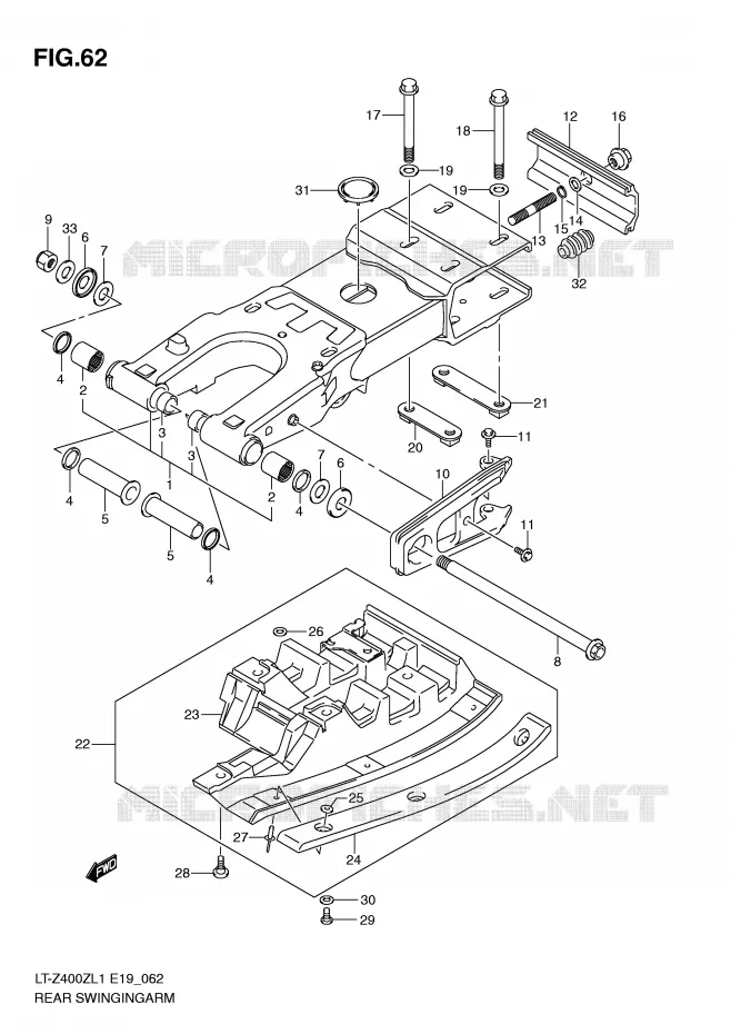 BRAS OSCILLANT ARRIERE Suzuki QUAD 400 QUADSPORT 2011  LT-Z400L1(E19)