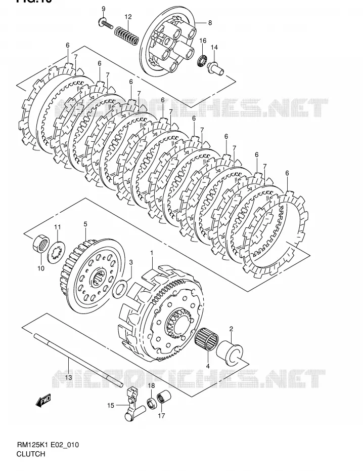 EMBRAYAGE (MODELE K1) Suzuki MOTO 125 RM 2002  RM125 K2 (E02,E04,E24)