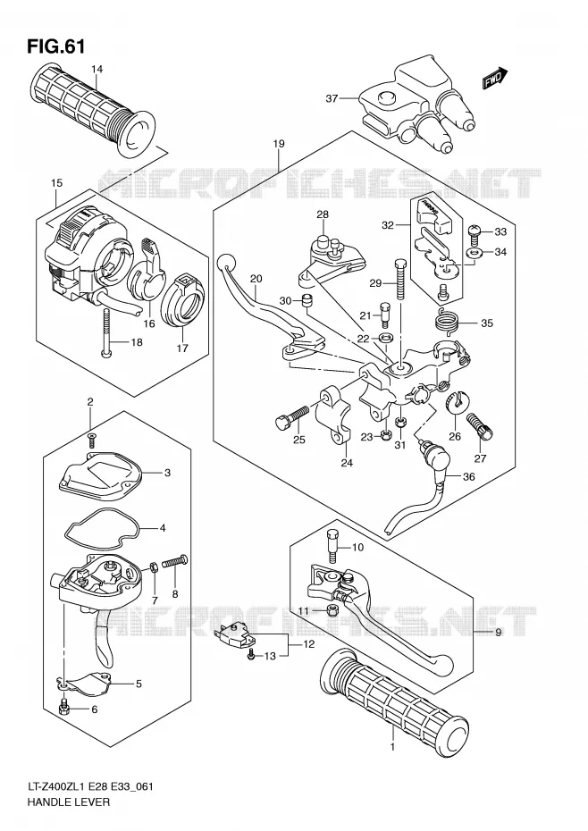 ENSEMBLE LEVIERS - POIGNEES Suzuki QUAD 400 QUADSPORT 2011  LT-Z400ZL1(E28/E33)