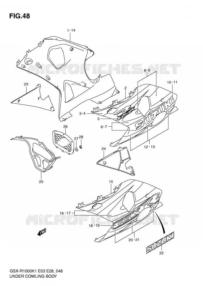 FLANCS DE CARENAGES (GSX-R1000K1) Suzuki MOTO 1000 GSX-R 2002  GSX-R1000K2(E3/E28)
