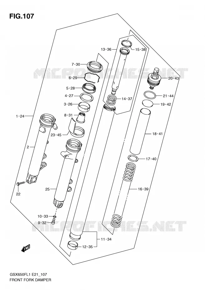FOURCHE (GSX650FUL1 E21) Suzuki MOTO 650 GSX-F 2011  GSX650FL1(E21)