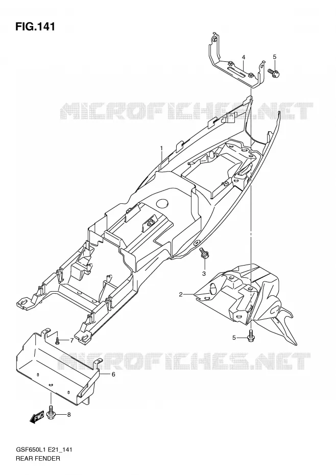 GARDE BOUE ARRIERE (GSF650SAL1 E21) Suzuki MOTO 650 BANDIT 2011  GSF650SL1(E21)