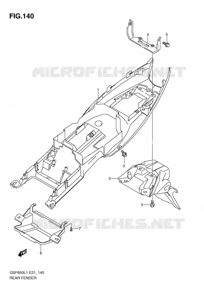 GARDE BOUE ARRIERE (GSF650SUL1 E21) Suzuki MOTO 650 BANDIT 2011  GSF650SL1(E21)