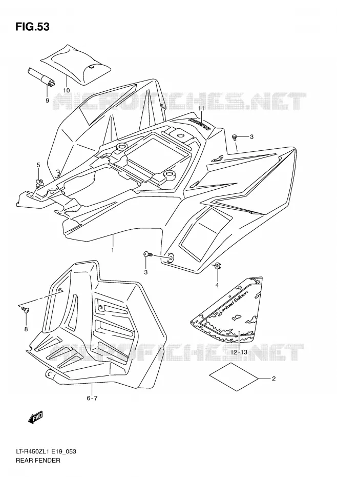 GARDE BOUE ARRIERE (LT-R450L1 E19) Suzuki QUAD 450 QUADRACER 2011  LT-R450ZL1(E19)