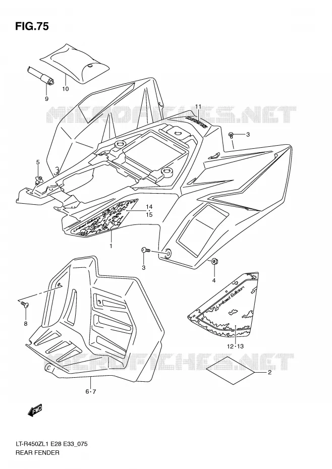 GARDE BOUE ARRIERE (LT-R450ZL1 E33) Suzuki QUAD 450 QUADRACER 2011  LT-R450ZL1(E28/E33)