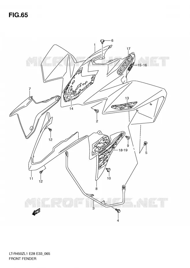 GARDE BOUE AVANT (LT-R450ZL1 E28) Suzuki QUAD 450 QUADRACER 2011  LT-R450L1(E28/E33)