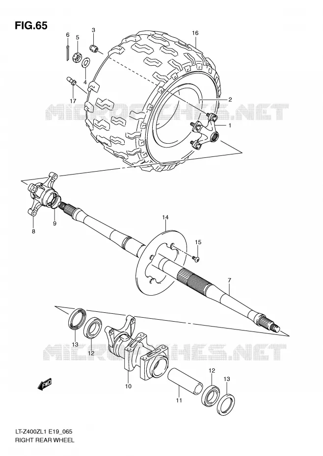 ROUE ARRIERE DROITE (LT-Z400ZL1 E19) Suzuki QUAD 400 QUADSPORT 2011  LT-Z400ZL1(E19)