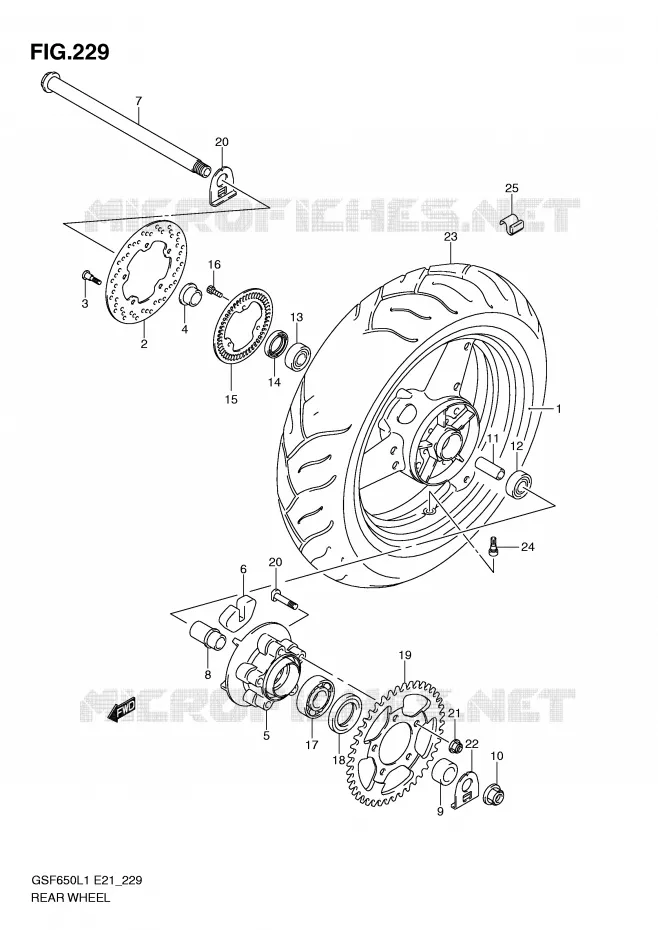 ROUE ARRIERE (GSF650SAL1 E21) Suzuki MOTO 650 BANDIT 2011  GSF650AL1(E21)