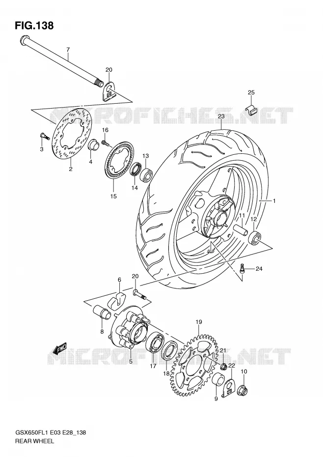 ROUE ARRIERE (GSX650FAL1 E28) Suzuki MOTO 650 GSX-F 2011  GSX650FL1(E3/E28)