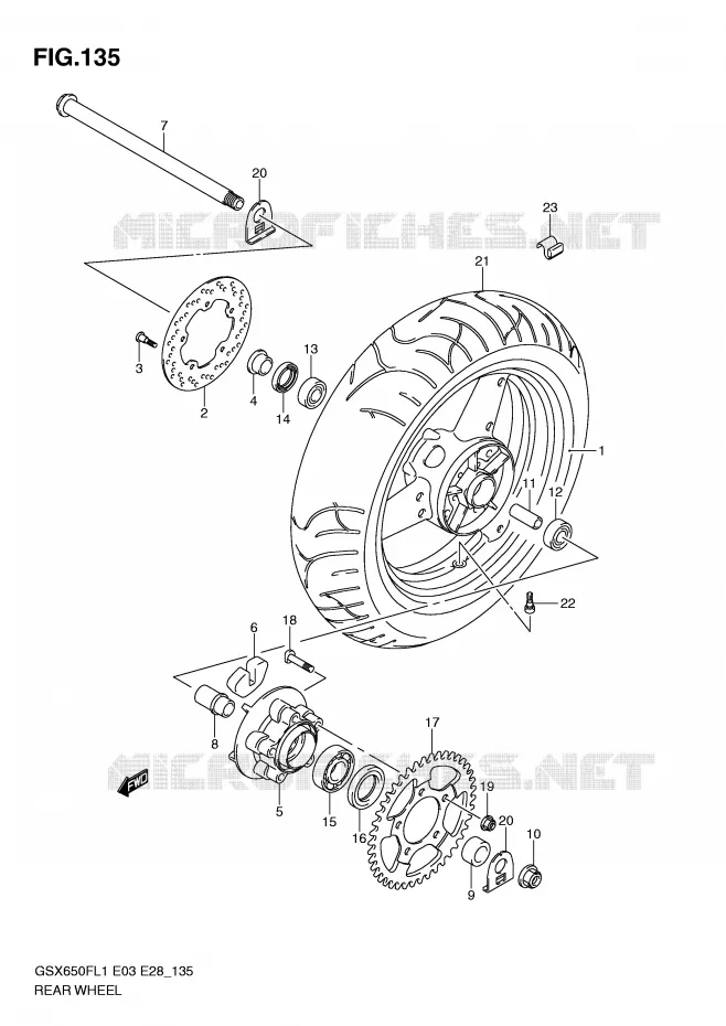 ROUE ARRIERE (GSX650FL1 E3) Suzuki MOTO 650 GSX-F 2011  GSX650FL1(E3/E28)
