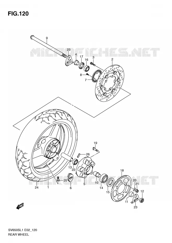 ROUE ARRIERE (SV650SAL1 E24) Suzuki MOTO 650 SV 2011  SV650SUL1(E2)