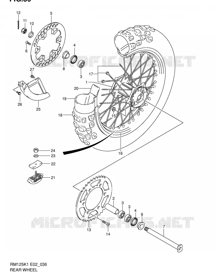 ROUE ARRIERE Suzuki MOTO 125 RM 2002  RM125 K2 (E02,E04,E24)