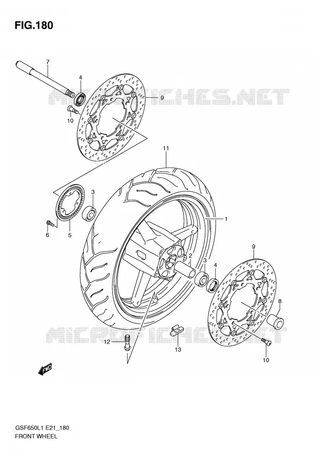 ROUE AVANT (GSF650UAL1 E21) Suzuki MOTO 650 BANDIT 2011  GSF650SAL1(E21)