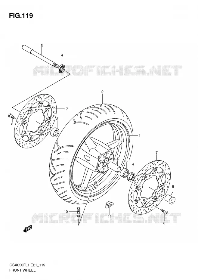ROUE AVANT (GSX650FUL1 E21) Suzuki MOTO 650 GSX-F 2011  GSX650FAL1(E21)