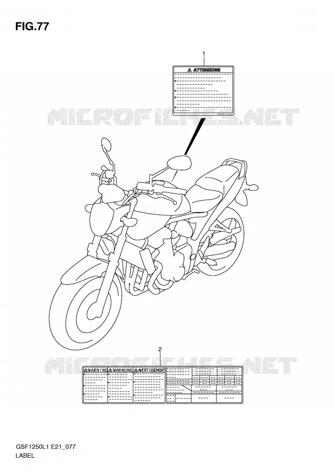 ETIQUETTE (GSF1250AL1 E21) Suzuki MOTO 1250 BANDIT 2012  GSF1250L1(E21)