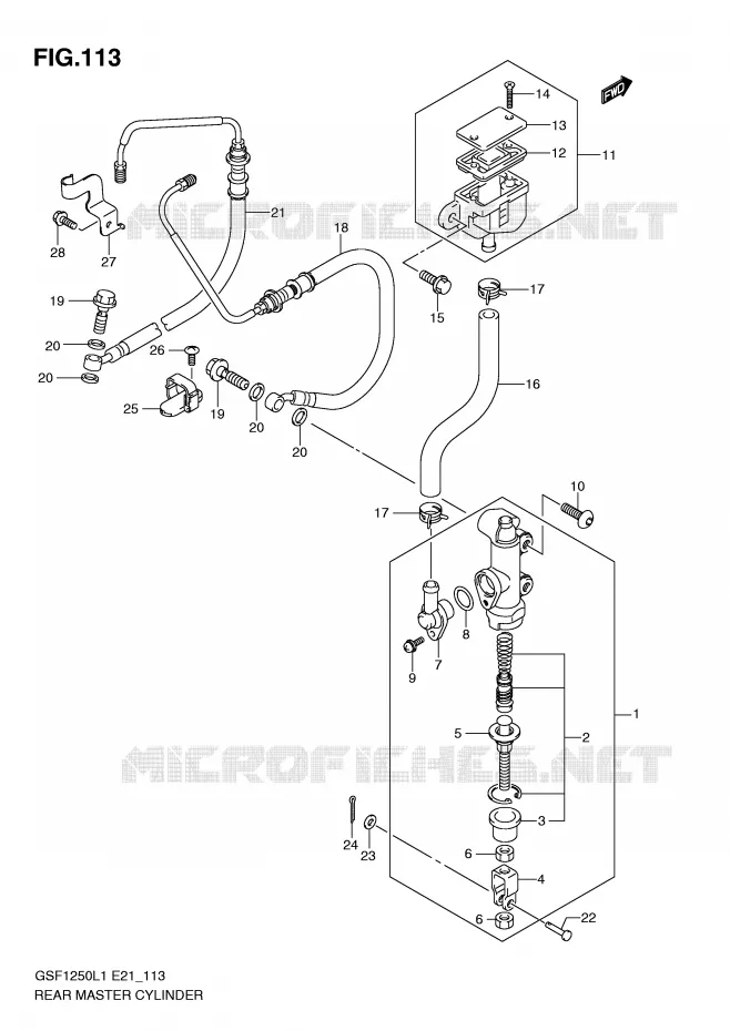MAITRE CYLINDRE DE FREIN ARRIERE (GSF1250AL1 E21) Suzuki MOTO 1250 BANDIT 2011  GSF1250AL1(E21)