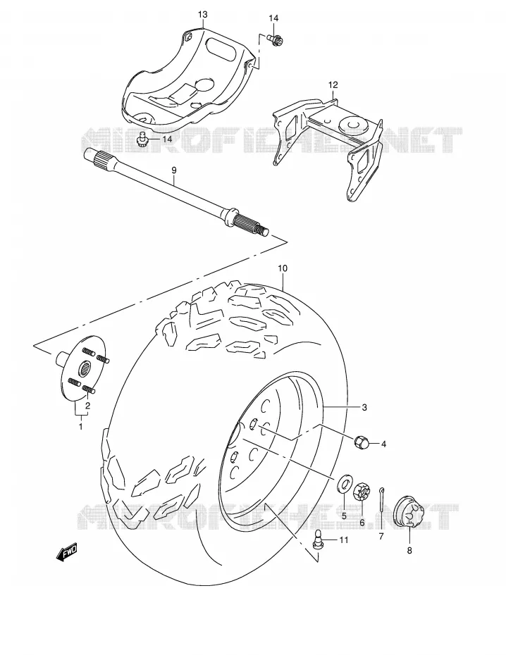 ROUE ARRIERE GAUCHE (MODELE W/X) Suzuki QUAD 500 QUADMASTER 2001  LT-F500FK1(E24)