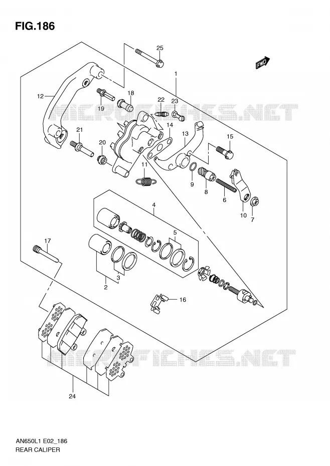 ETRIER DE FREIN ARRIERE (AN650AL1 E24) Suzuki SCOOTER 650 BURGMAN 2011  AN650AL1(E2)