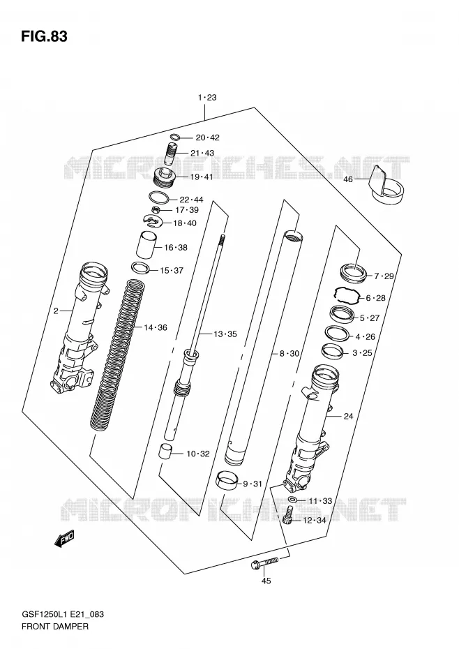 FOURCHE (GSF1250AL1 E24) Suzuki MOTO 1250 BANDIT 2012  GSF1250L1(E21)