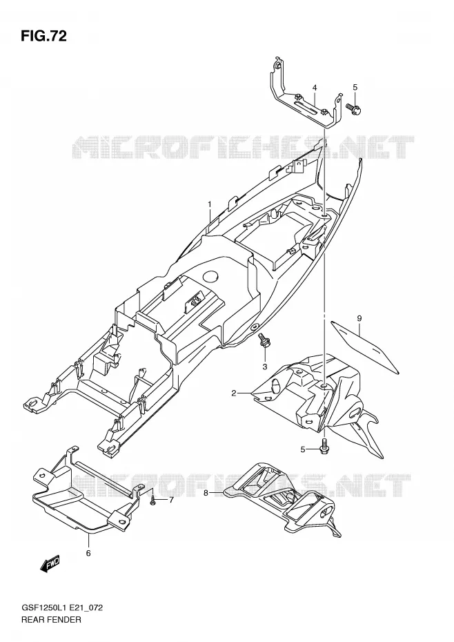 GARDE BOUE ARRIERE (GSF1250L1 E24) Suzuki MOTO 1250 BANDIT 2011  GSF1250L1(E21)