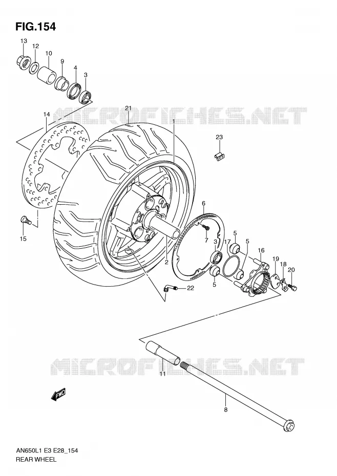 ROUE ARRIERE (AN650AL1 E28) Suzuki SCOOTER 650 BURGMAN 2011  AN650AL1(E3/E28)