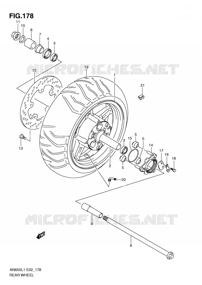 ROUE ARRIERE (AN650L1 E19) Suzuki SCOOTER 650 BURGMAN 2011  AN650AL1(E2)