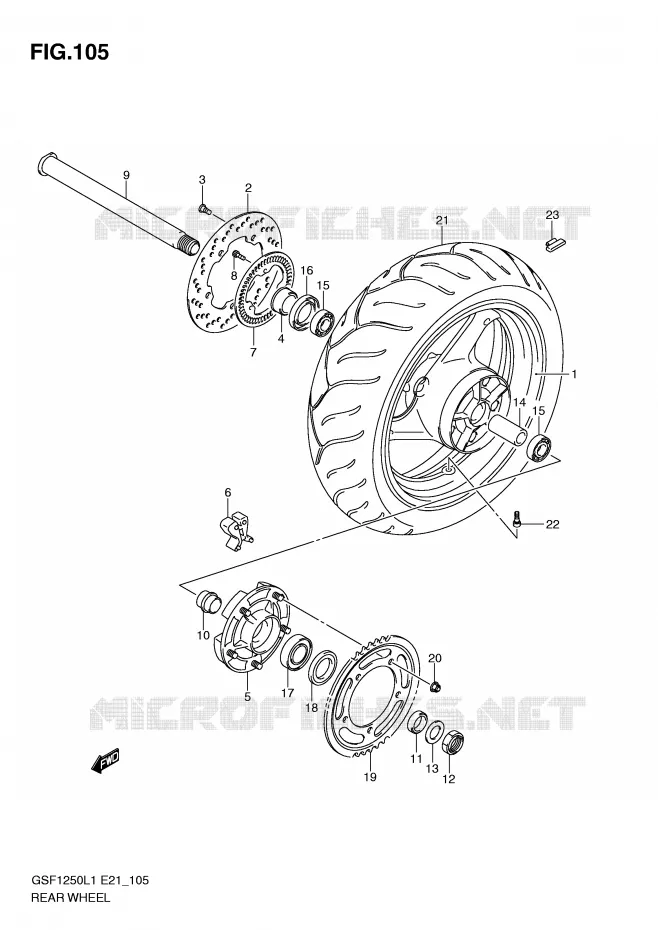 ROUE ARRIERE (GSF1250AL1 E21) Suzuki MOTO 1250 BANDIT 2011  GSF1250AL1(E21)