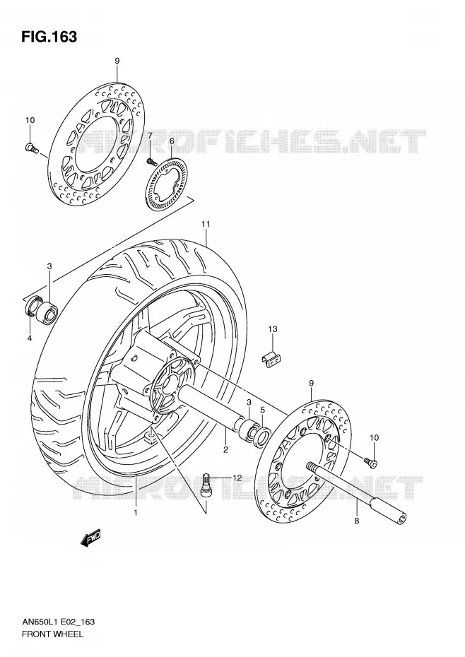 ROUE AVANT (AN650AL1 E19) Suzuki SCOOTER 650 BURGMAN 2011  AN650L1(E2)