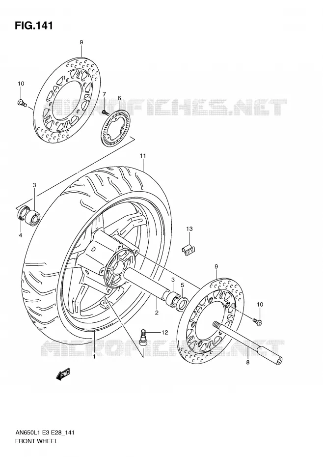 ROUE AVANT (AN650AL1 E28) Suzuki SCOOTER 650 BURGMAN 2011  AN650AL1(E3/E28)