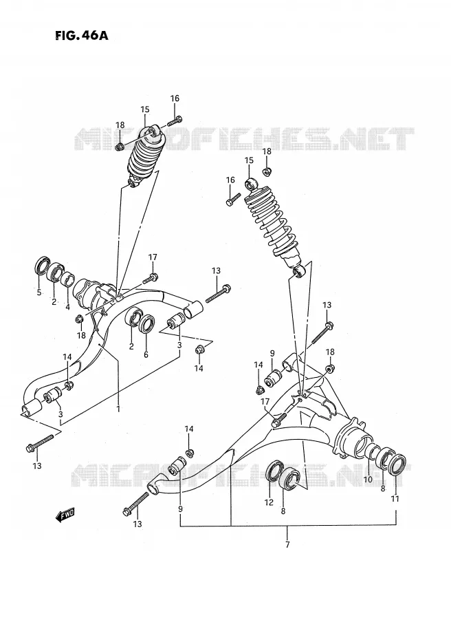 BRAS SUSPENSION ARRIERE (MODELE J/K/L/M/N/P/R/S) Suzuki QUAD 250 QUADRUNNER 1989  LT-4WDK(E3)