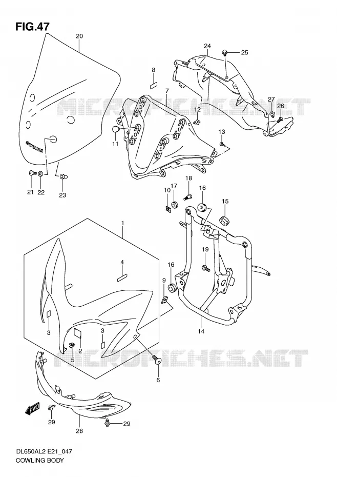 CARENAGES - ETIQUETTES Suzuki MOTO 650 V-STROM 2012  DL650AUEL2(E21)
