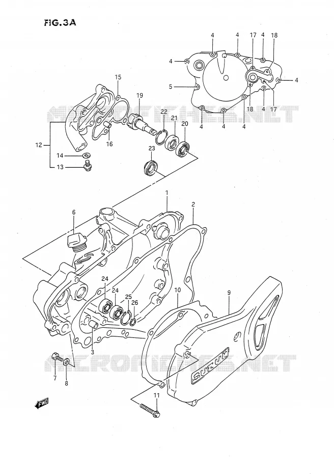 CARTER POMPE A EAU (MODELE K/L/M/N/P/R/S) Suzuki MOTO 80 RM 1987  RM80H(E24)
