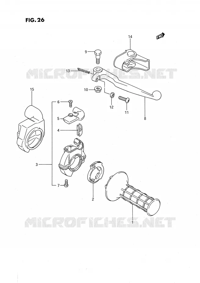 ENSEMBLE LEVIER - COMMODO DROIT (MODELE G/H) Suzuki MOTO 80 RM 1987  RM80H(E24)