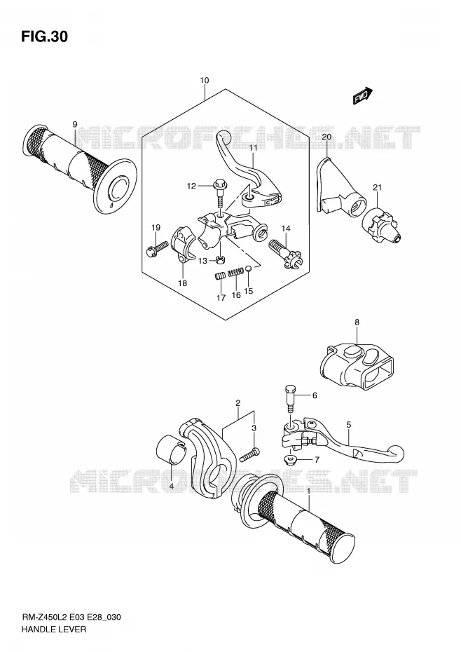ENSEMBLE LEVIERS - POIGNEES Suzuki MOTO 450 RM-Z 2012  RM-Z450L2(E3)