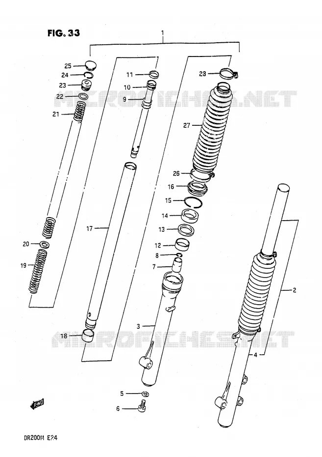 FOURCHE AVANT Suzuki MOTO 200 DR 1989  DR200K(E24)