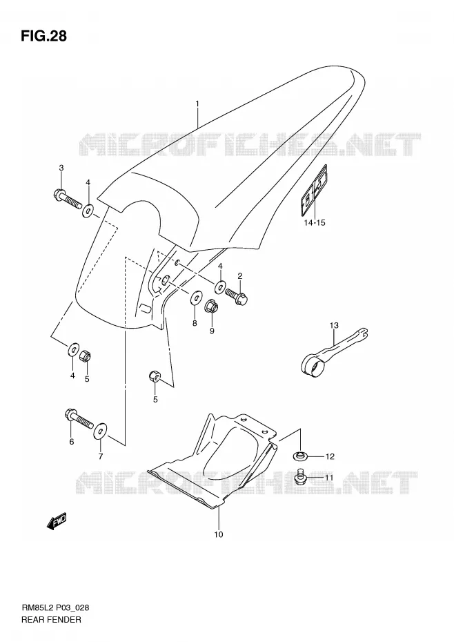 GARDE BOUE ARRIERE (RM85L2 P03) Suzuki MOTO 85 RM 2012  RM85L2(P03)