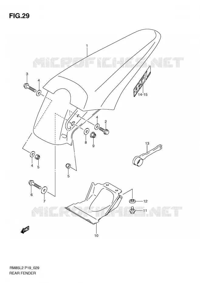 GARDE BOUE ARRIERE (RM85LL2 P19) Suzuki MOTO 85 RM 2012  RM85LL2(P19)
