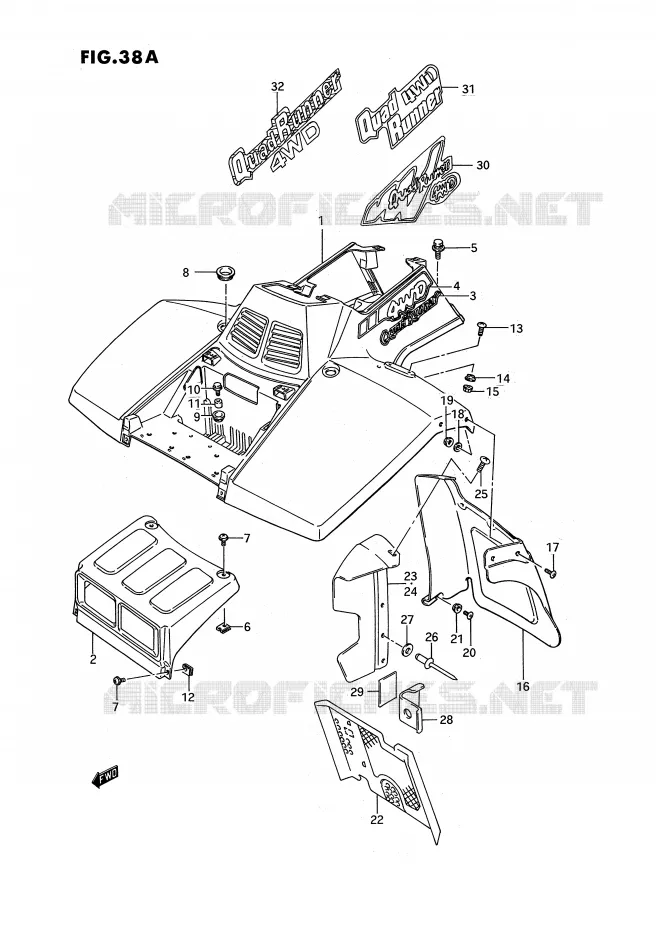 GARDE BOUE AVANT (MODELE M/N/P/R/S) Suzuki QUAD 250 QUADRUNNER 1989  LT-4WDK(E3)