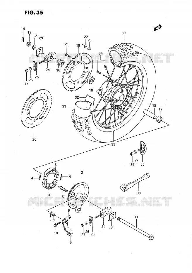 ROUE ARRIERE (MODELE G/H/K) Suzuki MOTO 80 RM 1993  RM80P(E24)