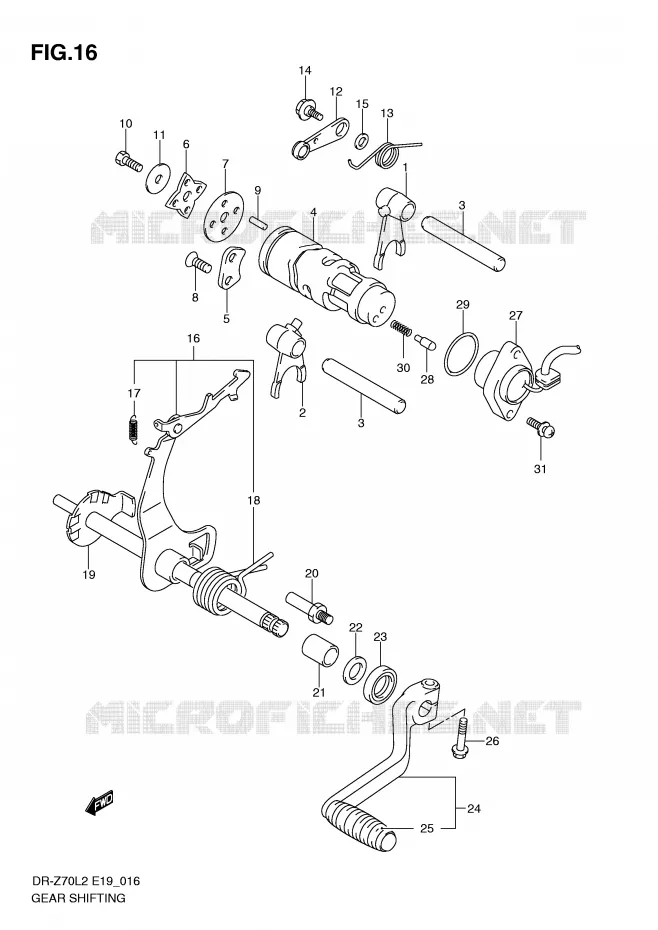 ENSEMBLE DE SELECTION DE VITESSES Suzuki MOTO 70 DR-Z 2012  DR-Z70L2(E19)
