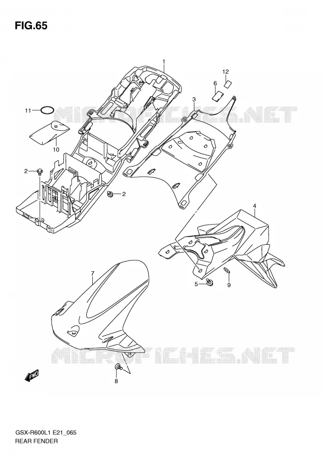 GARDE BOUE ARRIERE (GSX-R600UFL1 E21) Suzuki MOTO 600 GSX-R 2011  GSX-R600UEL1(E21)