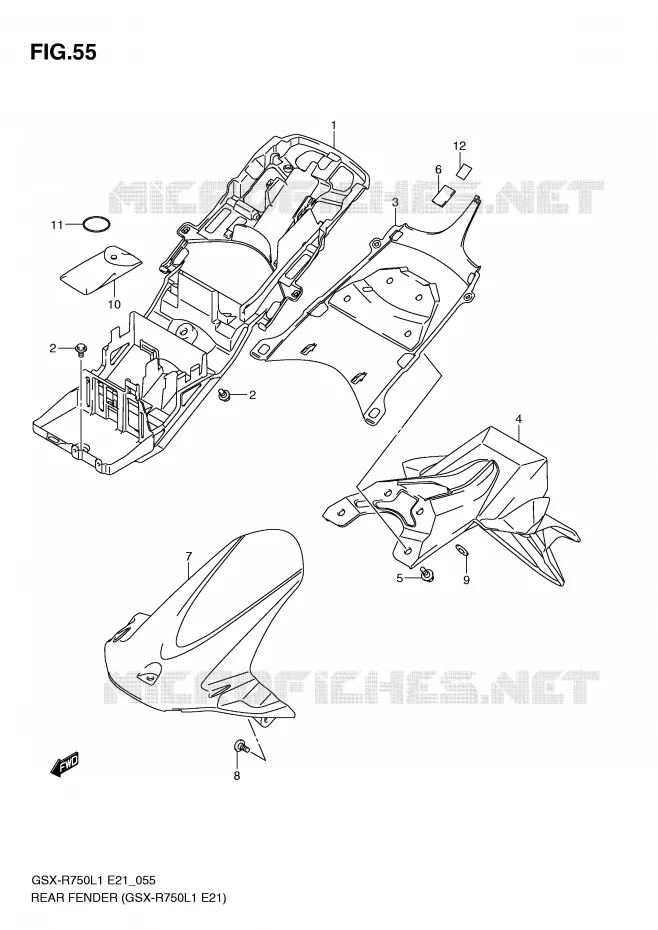 GARDE BOUE ARRIERE (GSX-R750L1 E21) Suzuki MOTO 750 GSX-R 2011  GSX-R750L1(E21)