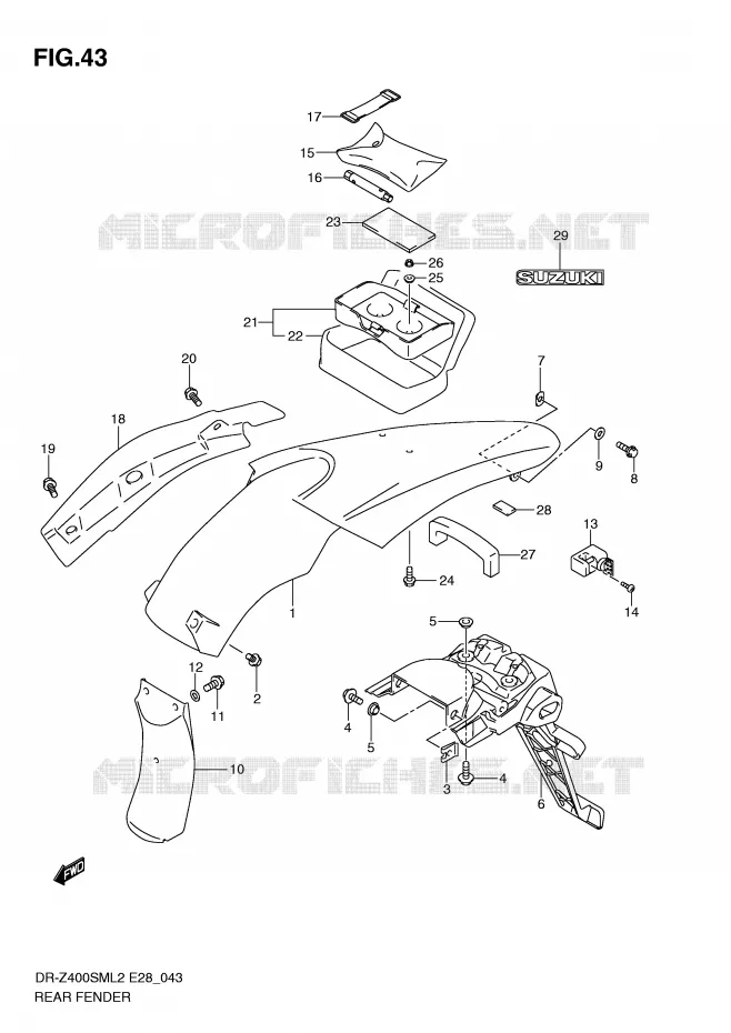 GARDE BOUE ARRIERE Suzuki MOTO 400 DR-Z 2012  DR-Z400SML2(E28)