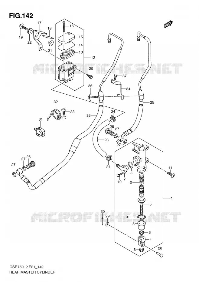 MAITRE CYLINDRE DE FREIN ARRIERE (GSR750AL2 E24) Suzuki MOTO 750 GSR 2012  GSR750UEL2(E21)