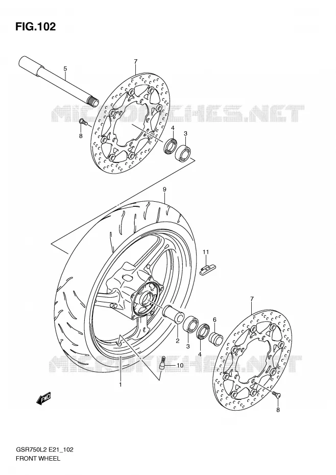 ROUE AVANT (GSR750L2 E21) Suzuki MOTO 750 GSR 2012  GSR750UEL2(E21)