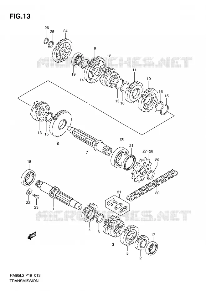 TRANSMISSION (RM85LL2 P19) Suzuki MOTO 85 RM 2012  RM85L2(P19)