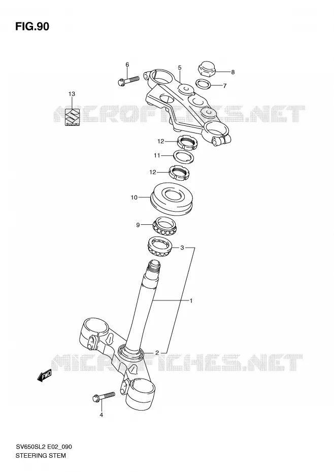 COLONNE DE DIRECTION (SV650SL2 E24) Suzuki MOTO 650 SV 2012  SV650SUL2(E02)