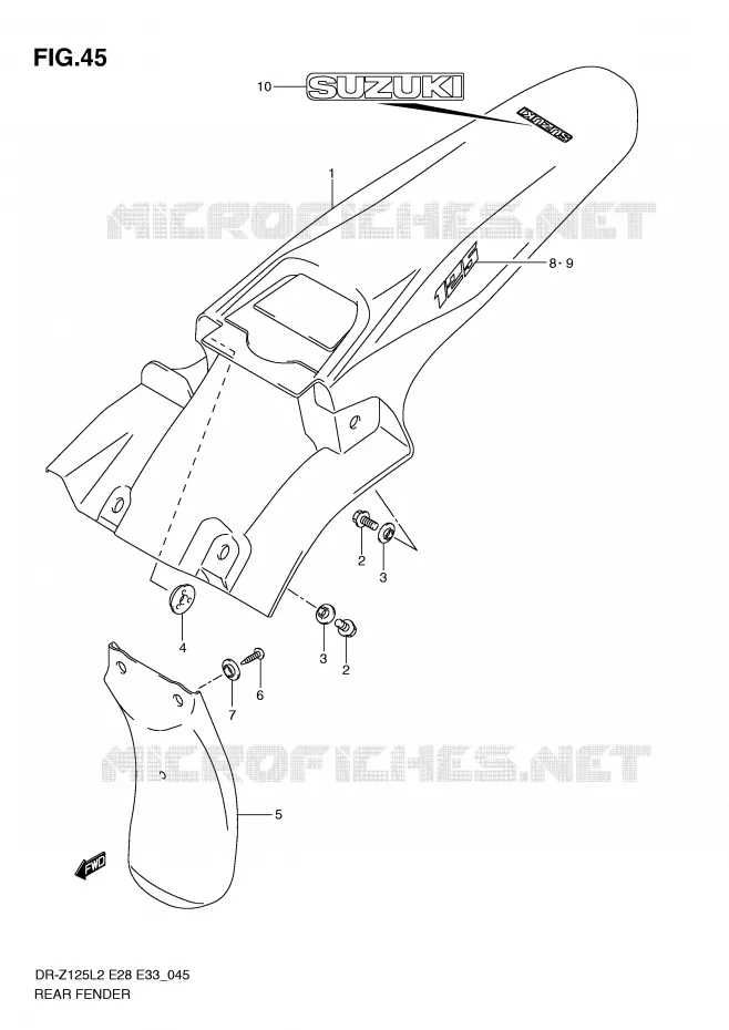 GARDE BOUE ARRIERE (DR-Z125L2 E28) Suzuki MOTO 125 DR-Z 2012  DR-Z125LL2(E28)