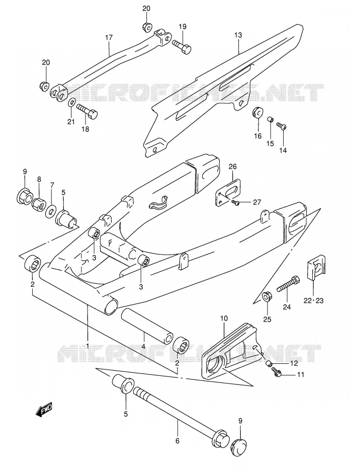 BRAS OSCILLANT ARRIERE (GSF1200ST/SV/SW/SX/SY) Suzuki MOTO 1200 BANDIT 1998  GSF1200SW(E28)